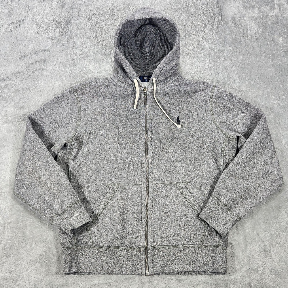 Polo Ralph Lauren Sweatshirt Mens Medium Gray Full Zip Hoodie Fleece Pony Logo‎